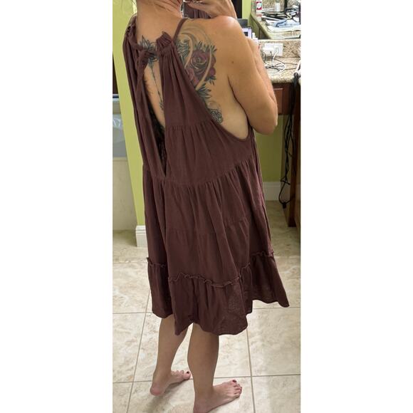Free people brown Lera Ruffle Dress in Henna 100% oversized Med fits to a large - Picture 5 of 8